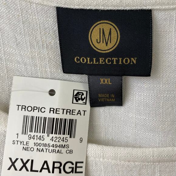 JM Collection Linen Blend Tropical Retreat Top Women XXL Green Coastal Lagenlook - Picture 7 of 10